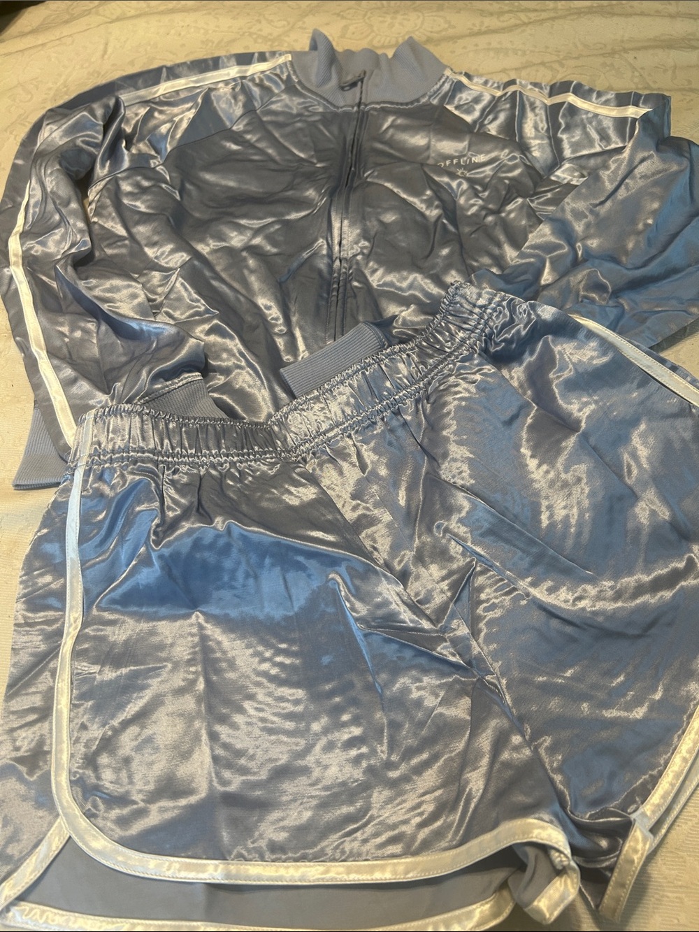 Offline Aerie Light Blue Satin Track Jacket & Short Set - Picture 3 of 3